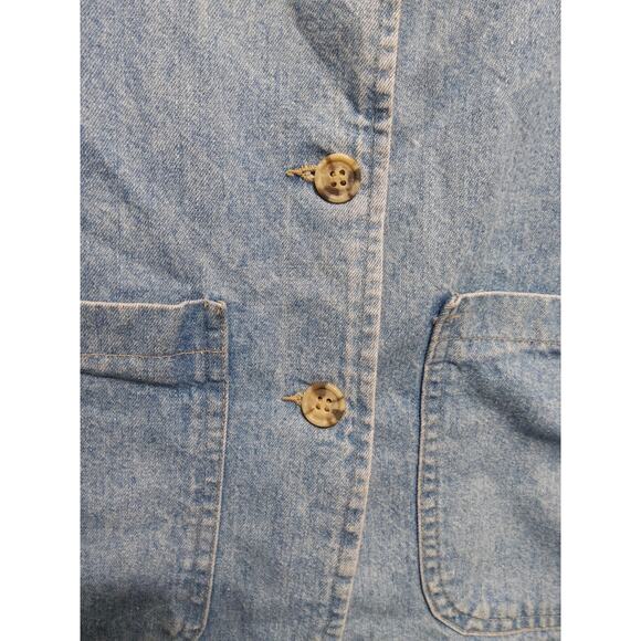 Vintage 80s 90s American Dungaree chambray denim jacket floral tapestry womens L - Picture 5 of 10